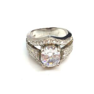 STERLING SILVER RING Cubic Zirconia Quad Band Statement Ring Size 6.5